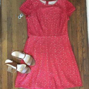 LOFT - coral lace overset dress